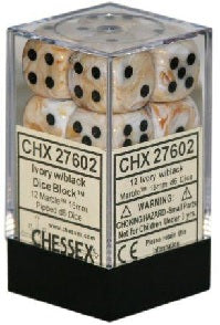 CHESSEX 16MM D6 DICE BLOCK (12 DICE) - MARBLE