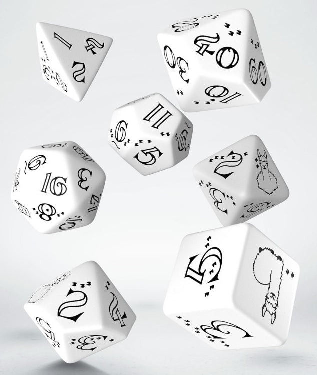 BRIGHT LLAMA DICE SET WHITE AND BLACK