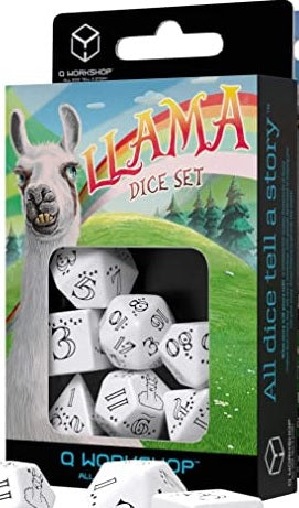 BRIGHT LLAMA DICE SET WHITE AND BLACK