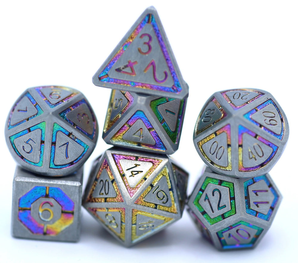 Gunmetal with Rainbow Chrome Inlay Leyline Solid Metal Dice