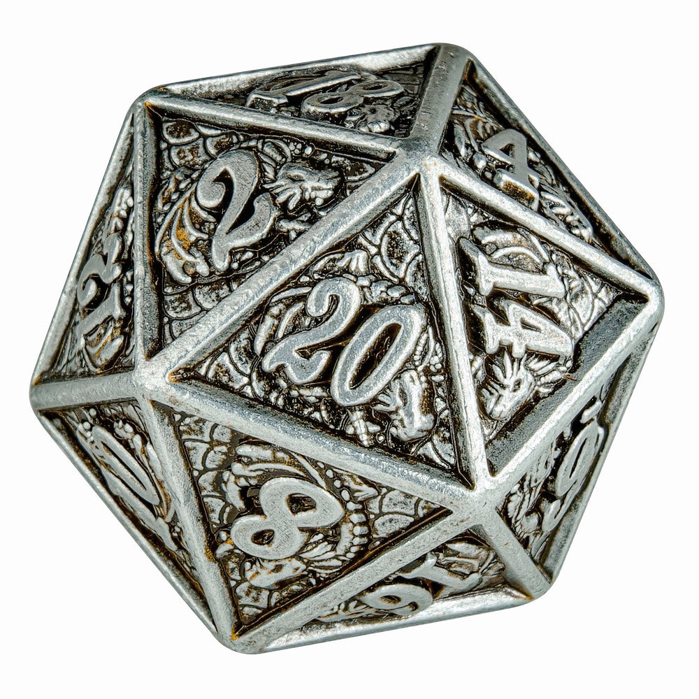 Antique Iron Single Solid Metal Dragon D20