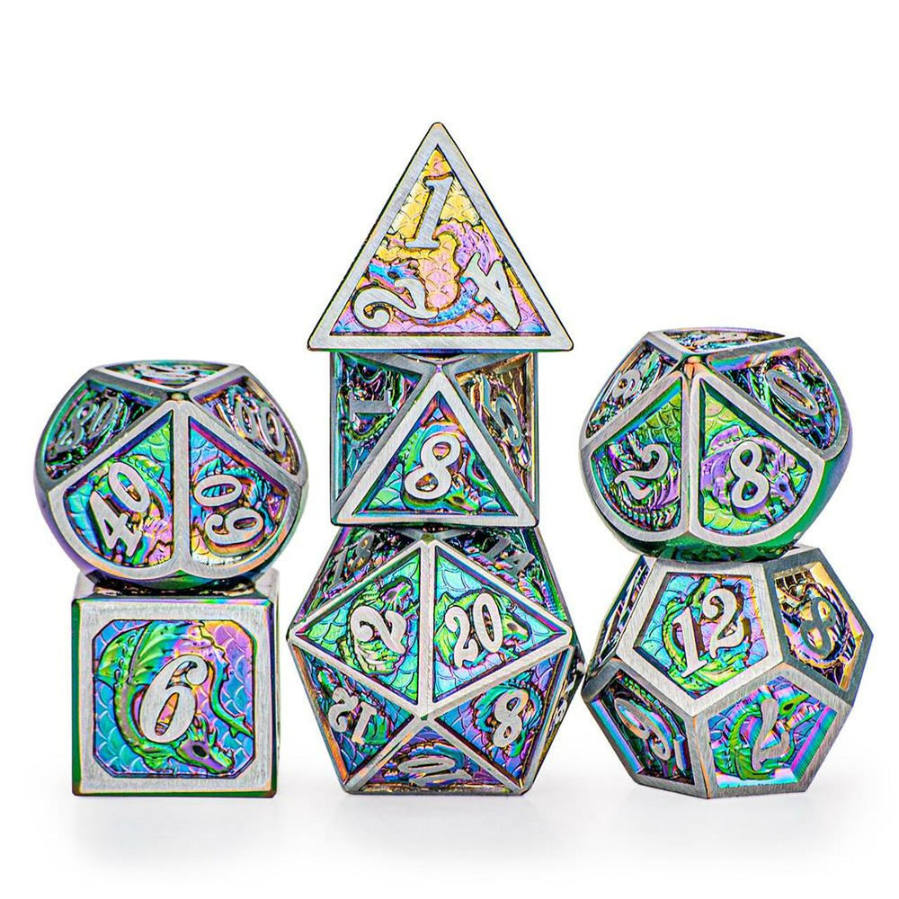 Pewter & Rainbow 7pc Metal Dice