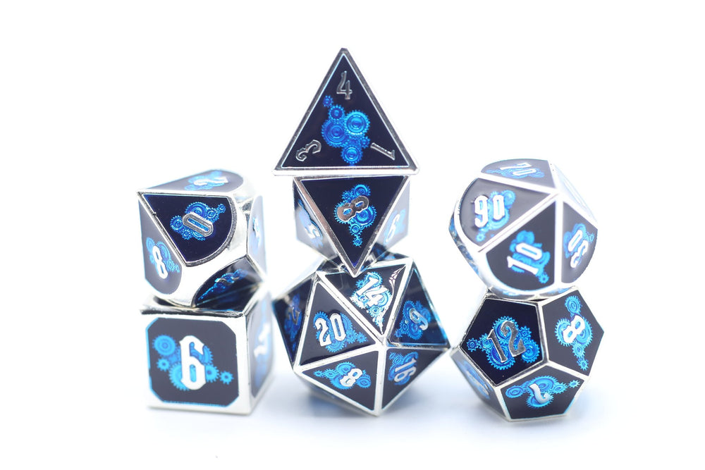 Solid Metal Blue Gear Dice set