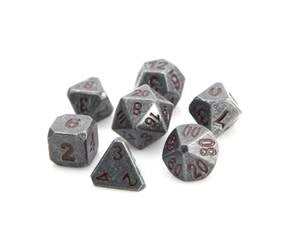 METAL FORGE DICE SET - RAW STEEL W/ DARK RED