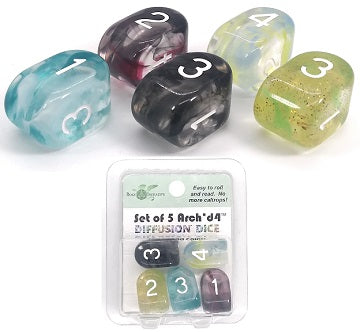 SET OF 5 DICE: XL HIGH-VISIBILTY DIFFUSION ARCH'D4