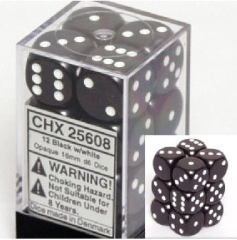 CHESSEX 16MM D6 DICE BLOCK (12 DICE) - OPAQUE