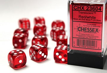 CHESSEX 16MM D6 DICE BLOCK (12 DICE) - TRANSLUCENT