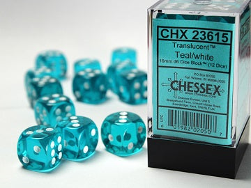 CHESSEX 16MM D6 DICE BLOCK (12 DICE) - TRANSLUCENT