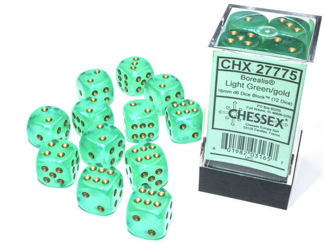 CHESSEX 16MM D6 DICE BLOCK (12 DICE) - BOREALIS