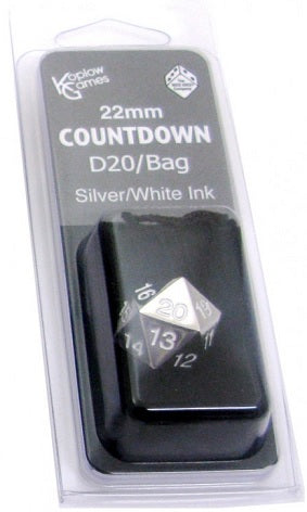 METAL/WHITE D20 COUNTDOWN 22MM W/BAG